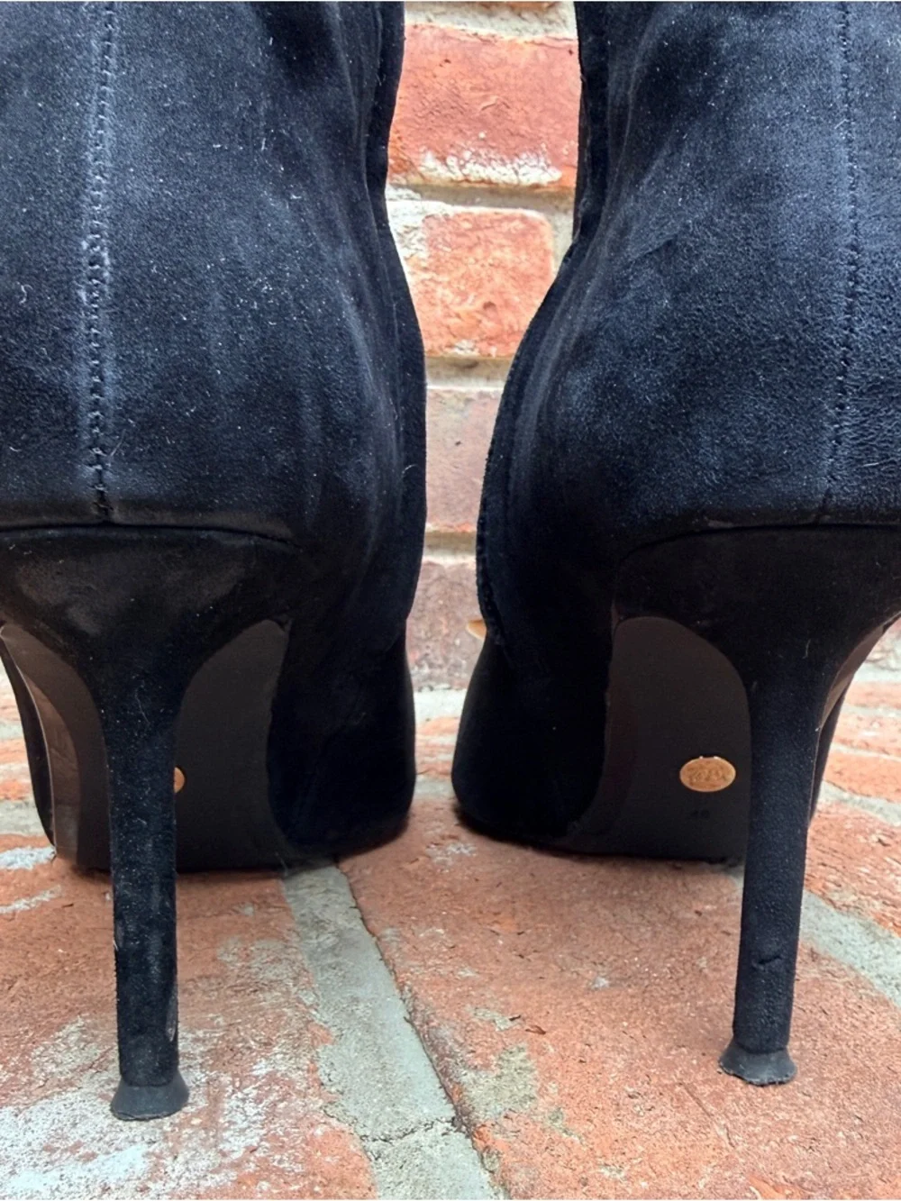 Zara Black Suede Pointed-Toe Ankle Boots with Gold Sculptural Accent